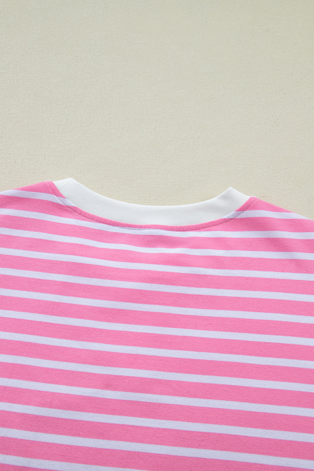 Pink Stripe Drop Shoulder Loose Round Neck Top