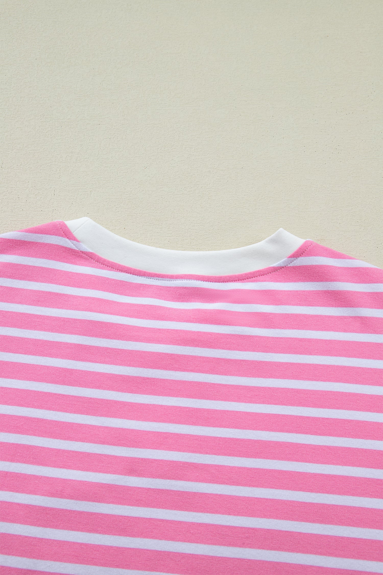 Pink Stripe Drop Shoulder Loose Round Neck Top