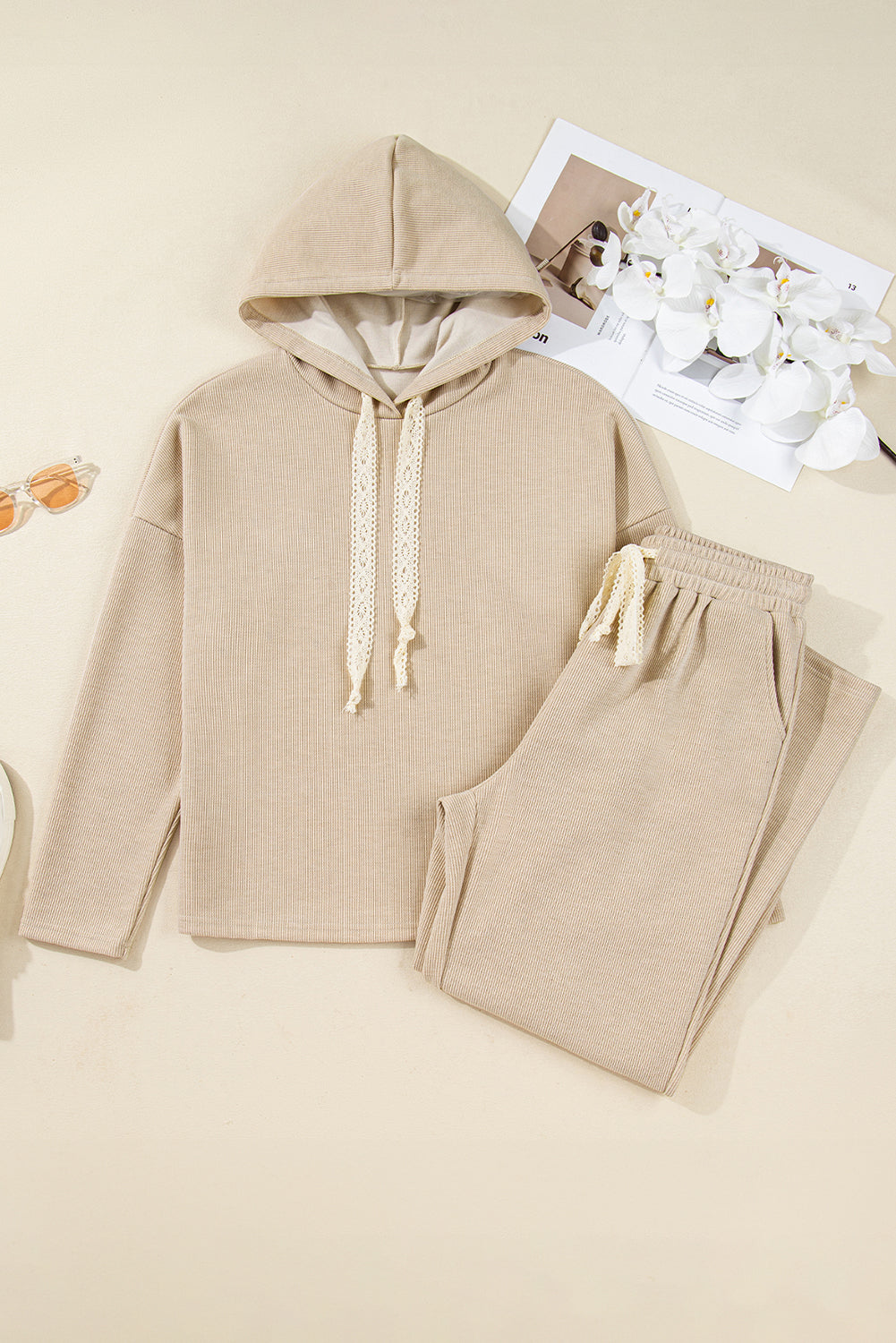 Leopard Drawstring Corduroy Co-ord Hoodie & High Waist Pants UK 8-22