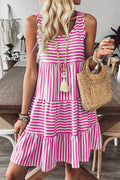 Women's Stripe U-Neck Sleeveless Loose Fit Mini Dress Pink Black Blue S-XL at LivelyLooks