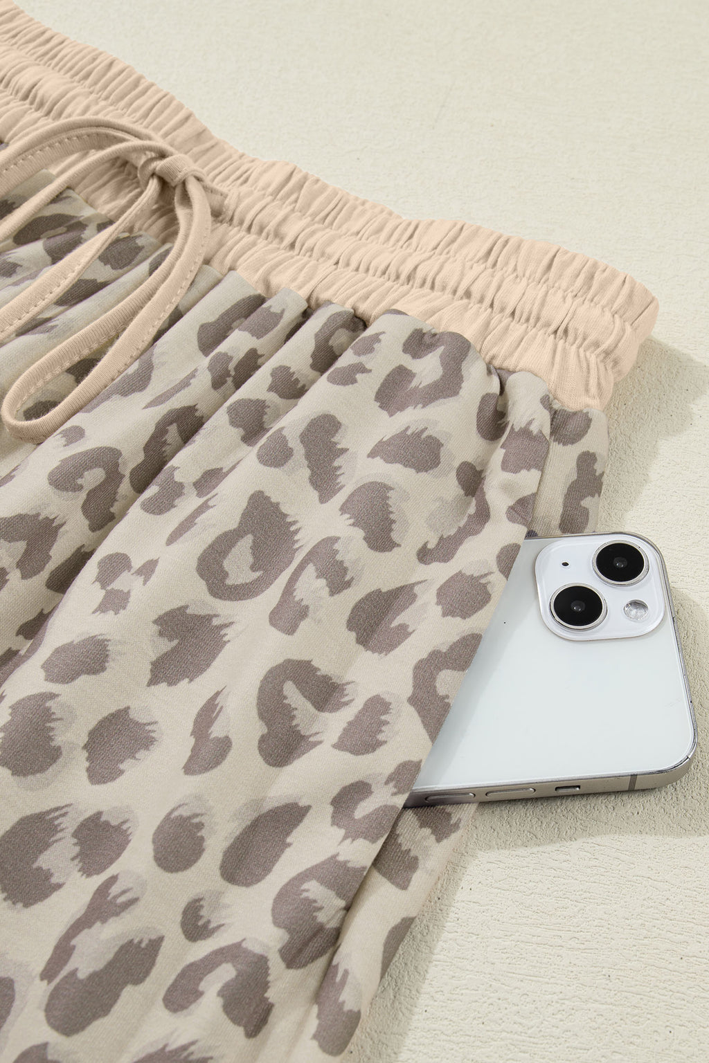 Leopard Print V-Neck Collar 2pcs Short Set | Rose, Khaki & Brown