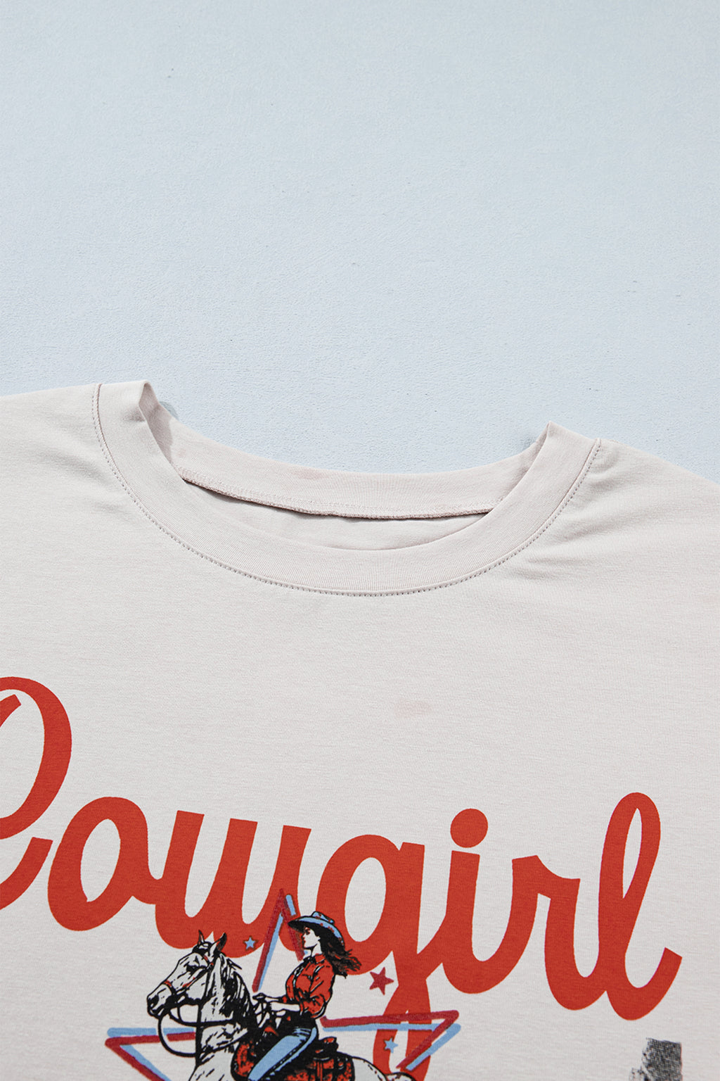 LivelyLooks White Retro Cowgirl Print Leopard Ruffle Hem Patchwork T-Shirt women's fashion