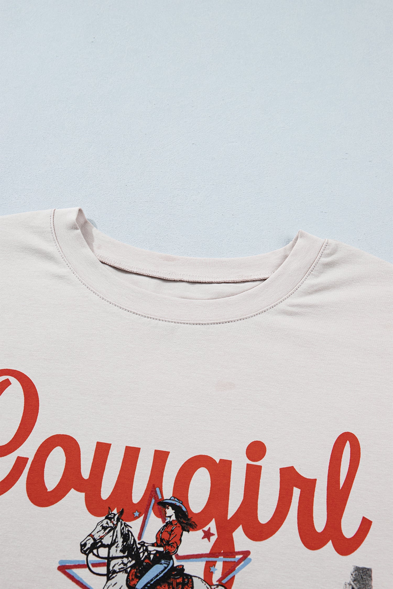 LivelyLooks White Retro Cowgirl Print Leopard Ruffle Hem Patchwork T-Shirt women's fashion