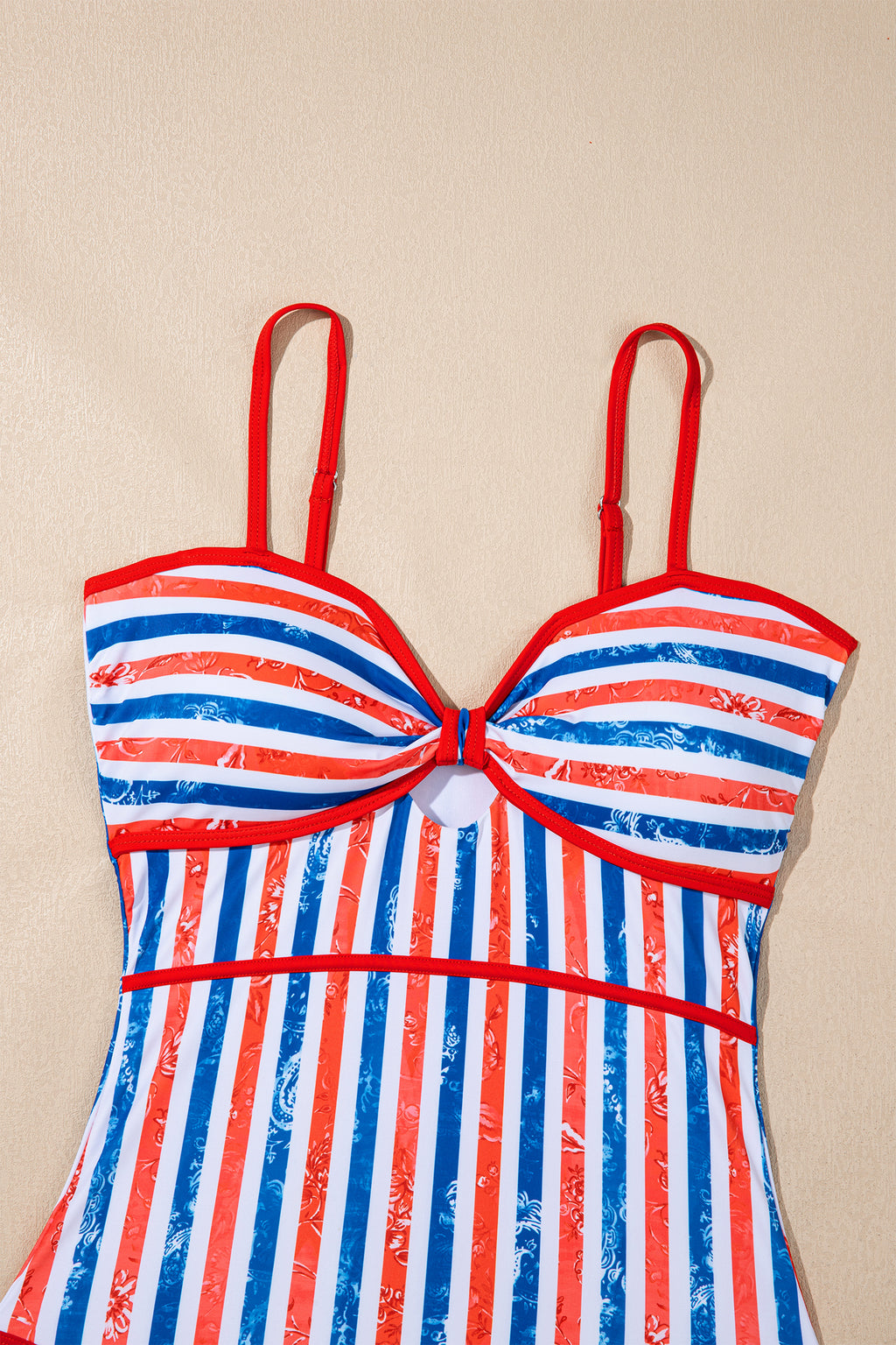 Women's Women Red July 4th Star Stripe Cutout One Piece Swimsuit Spaghetti Straps S-XL at LivelyLooks