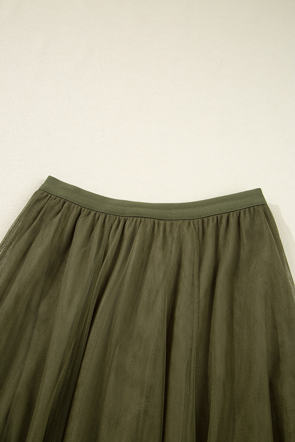 Women's Women's Tulle Flared Midi Skirt Layered Mesh Overlay Green Beige S-XL at LivelyLooks