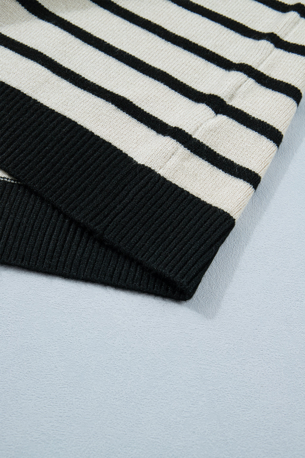 Women's Black Stripe Bow Applique Short Sleeve Sweater at LivelyLooks