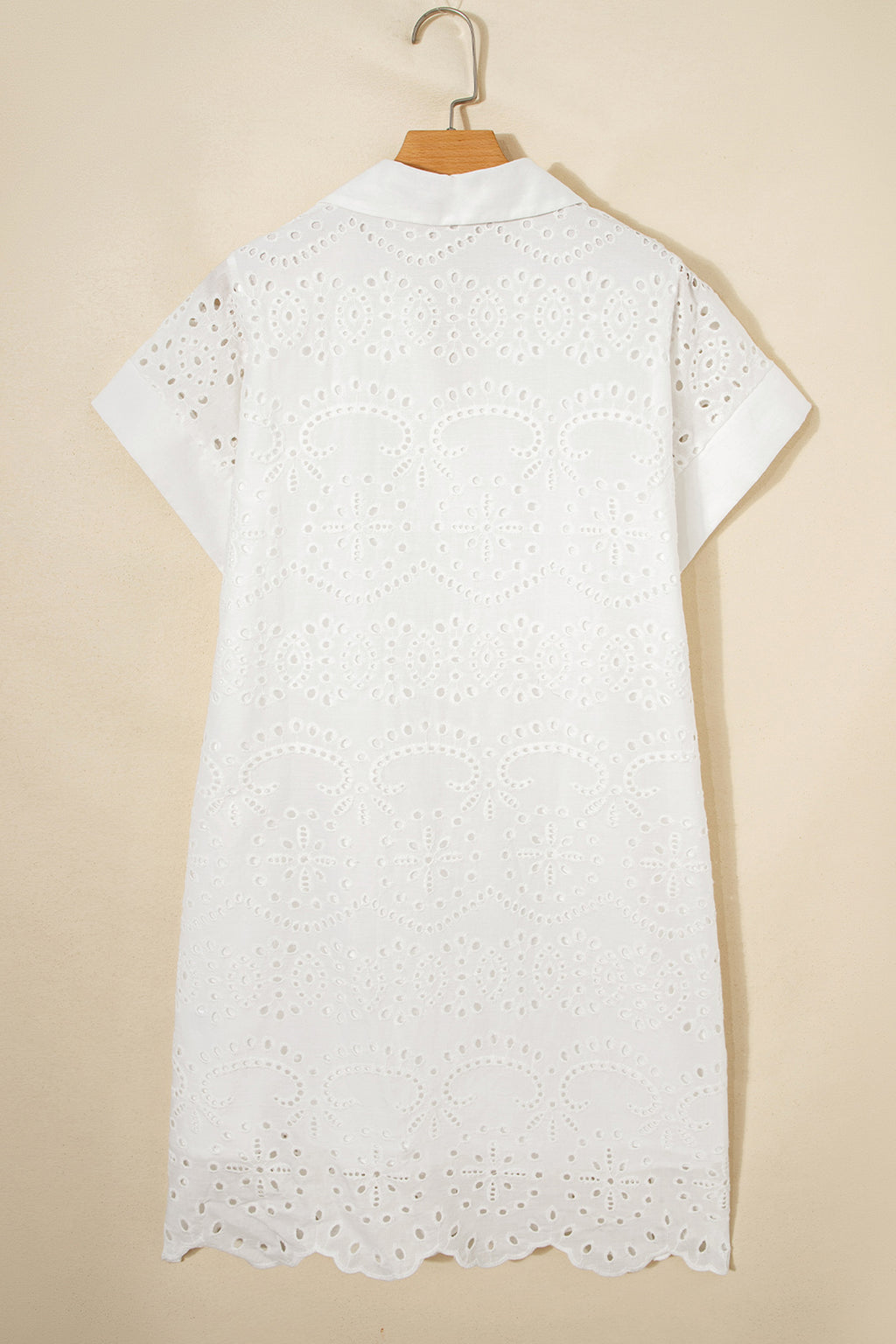 White & Green Eyelet Embroidered Short Sleeve T-Shirt Mini Dress