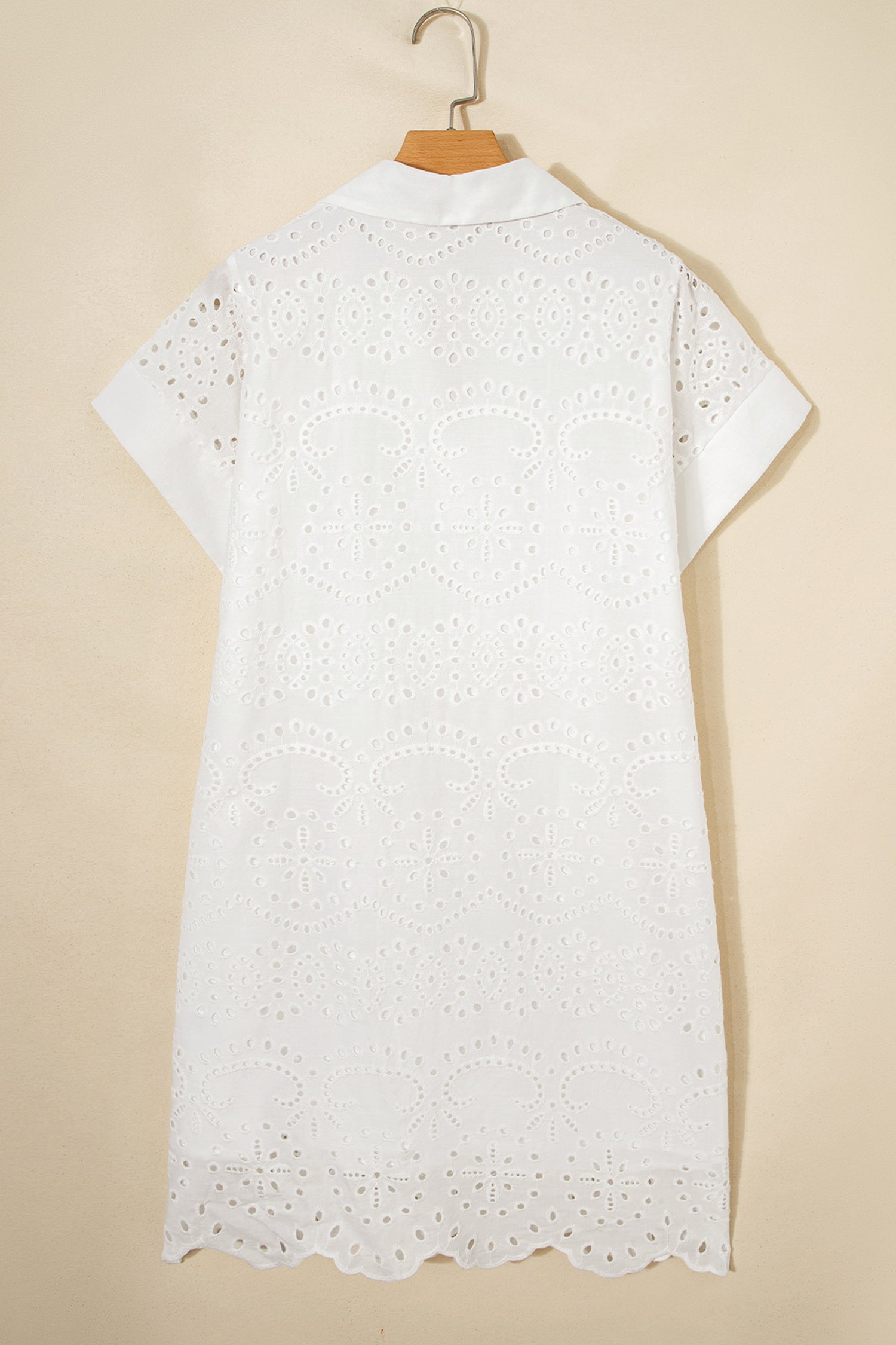 White & Green Eyelet Embroidered Short Sleeve T-Shirt Mini Dress