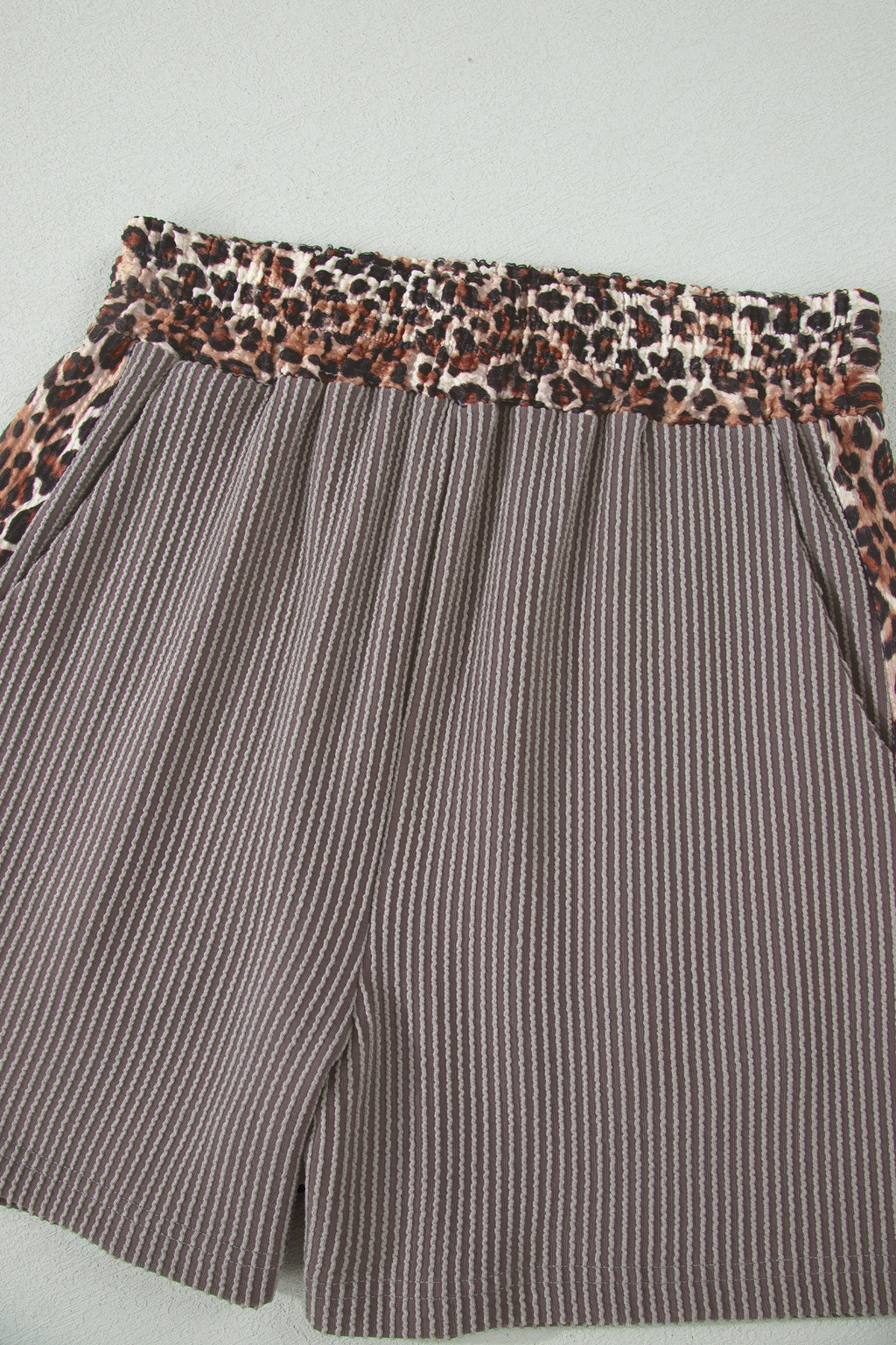 Ribbed Twist Short Set with Leopard Trim | Sky Blue, Light Grey & Sachet Pink