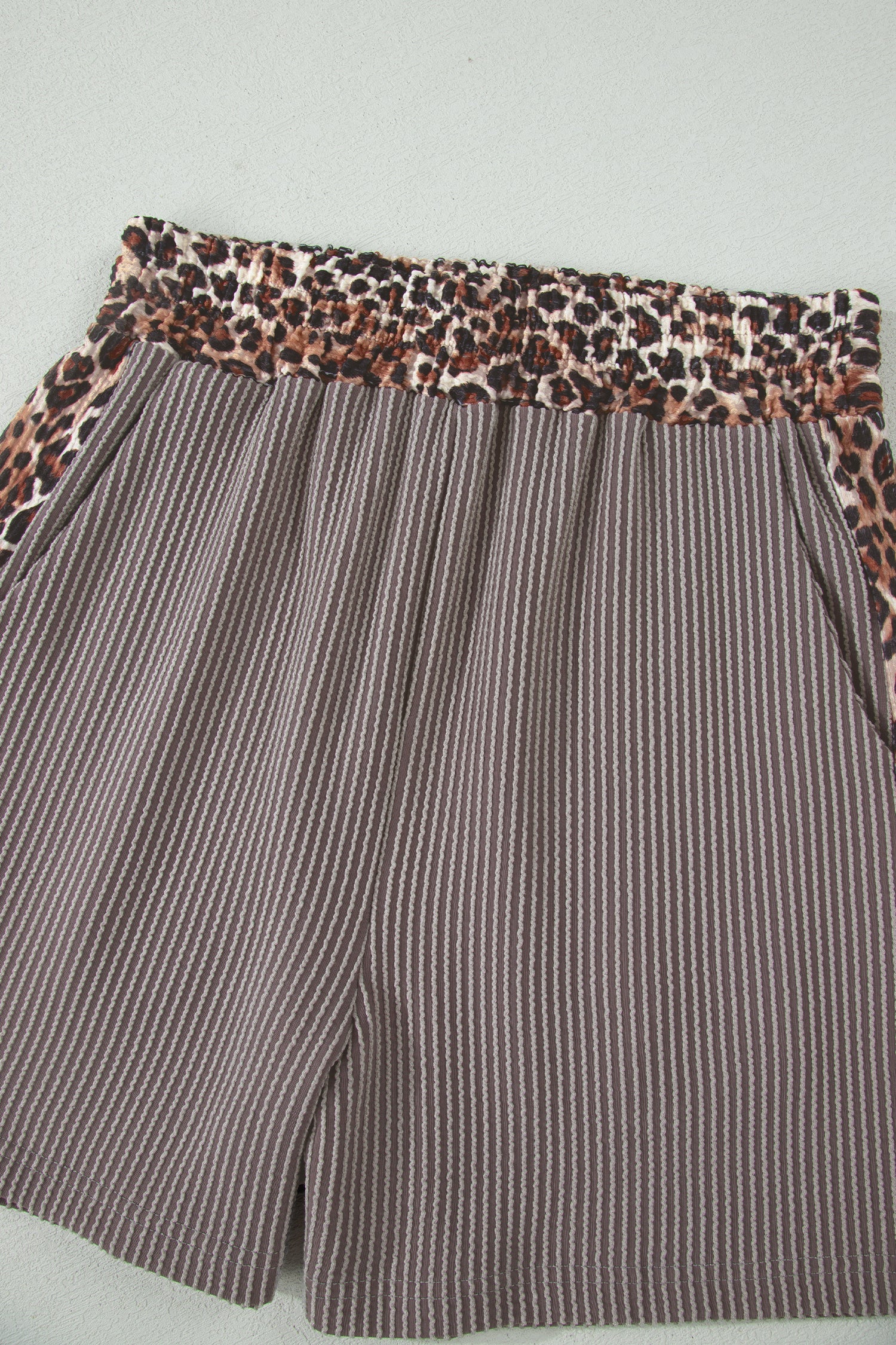 Ribbed Twist Short Set with Leopard Trim | Sky Blue, Light Grey & Sachet Pink