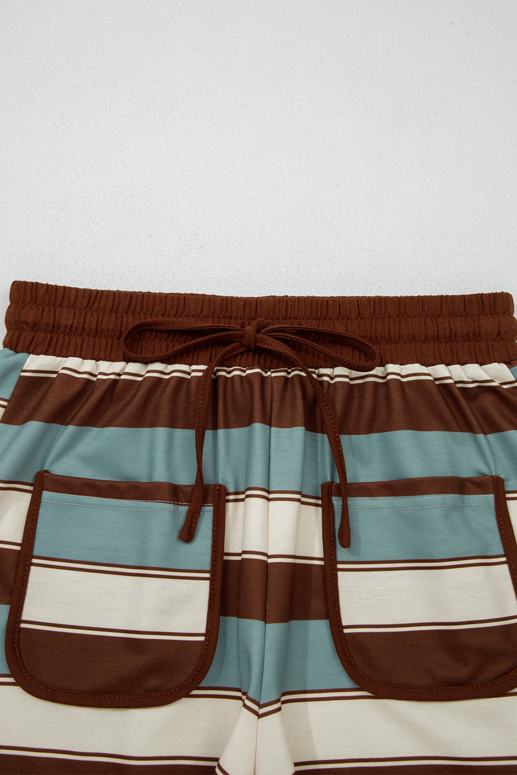 White Stripe Polo Collar Tee & Drawstring Shorts Co-ord Set