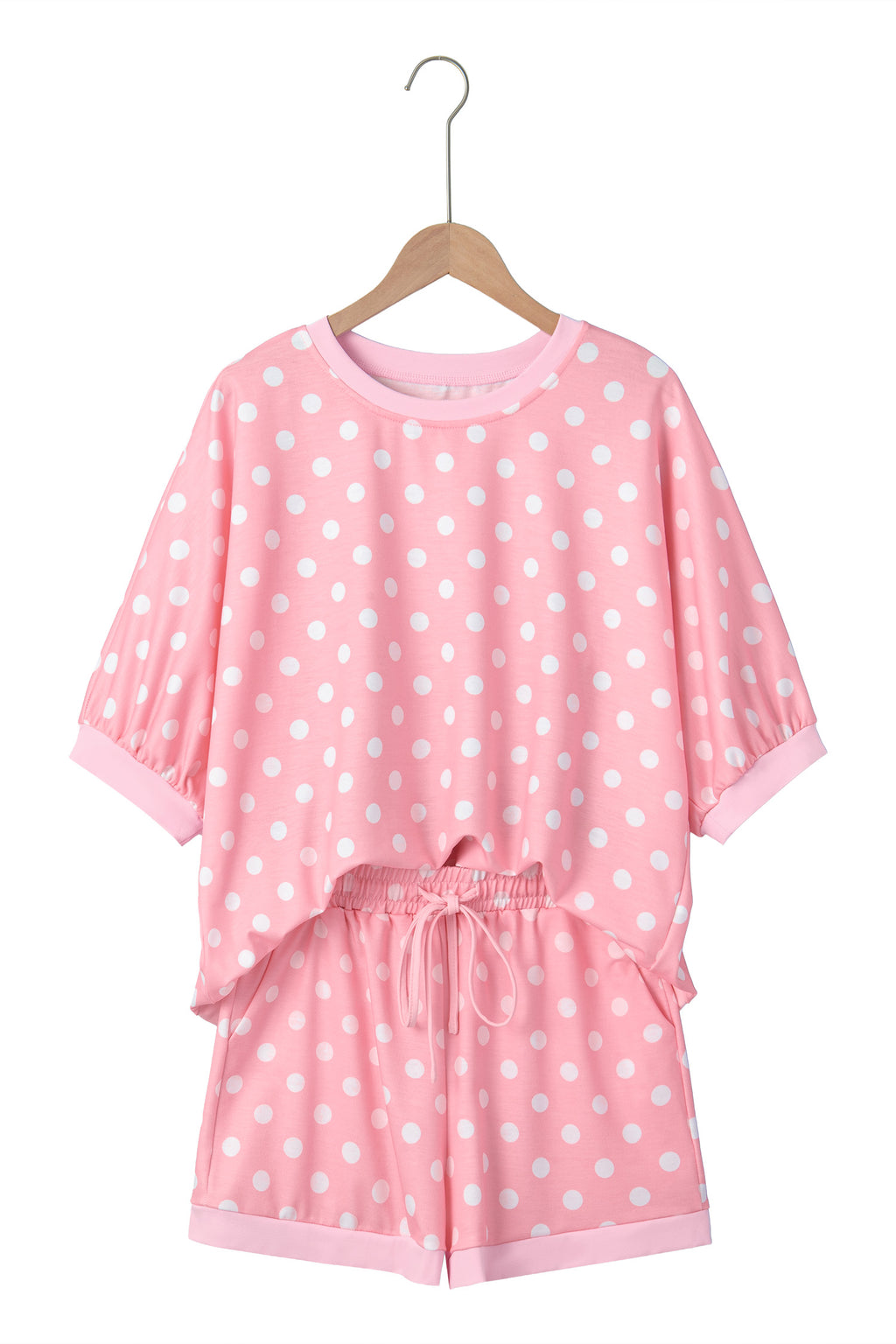 Polka Dot Oversized Top & Shorts Co-ord Set | Beige Pink Blue Green
