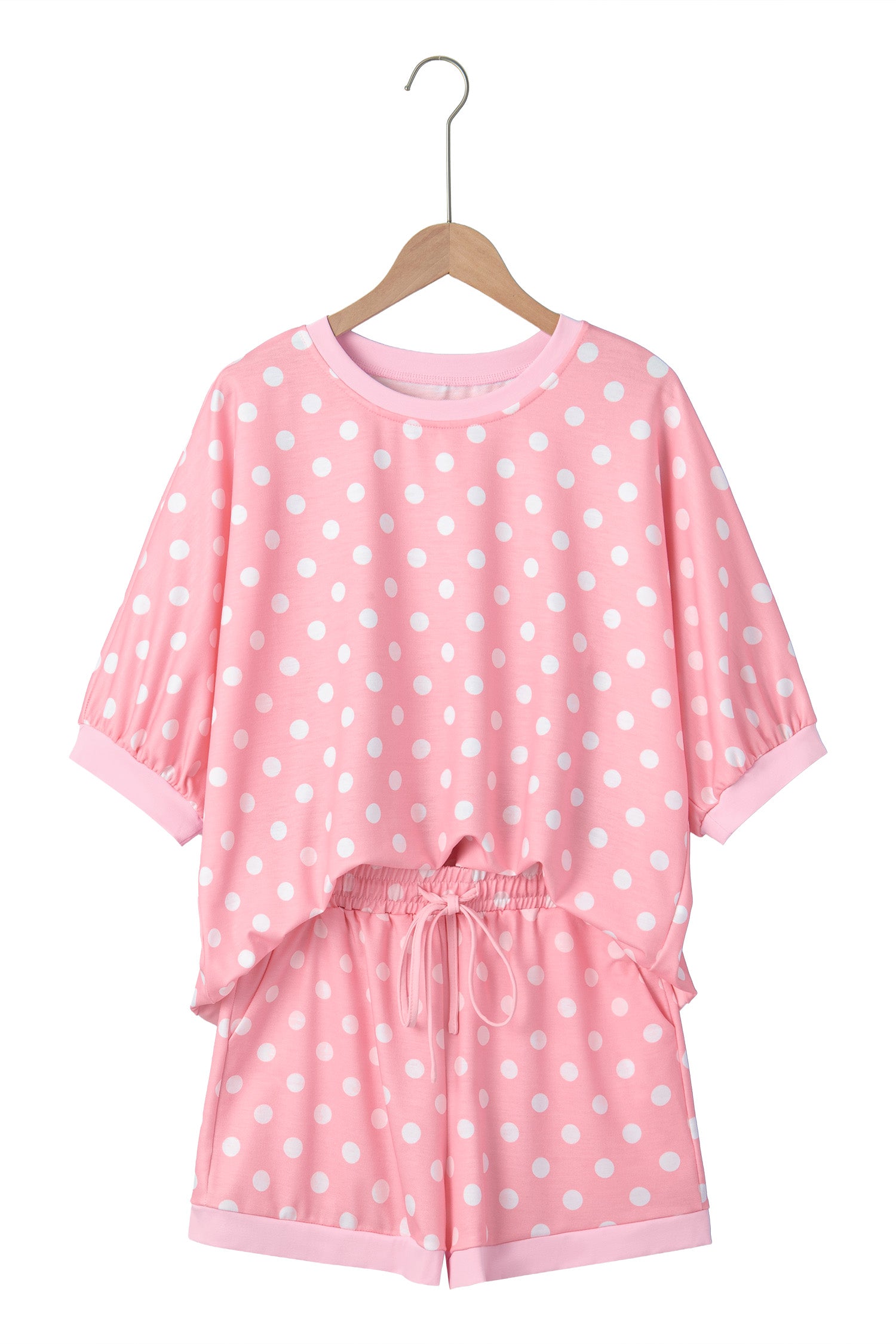 Polka Dot Oversized Top & Shorts Co-ord Set | Beige Pink Blue Green