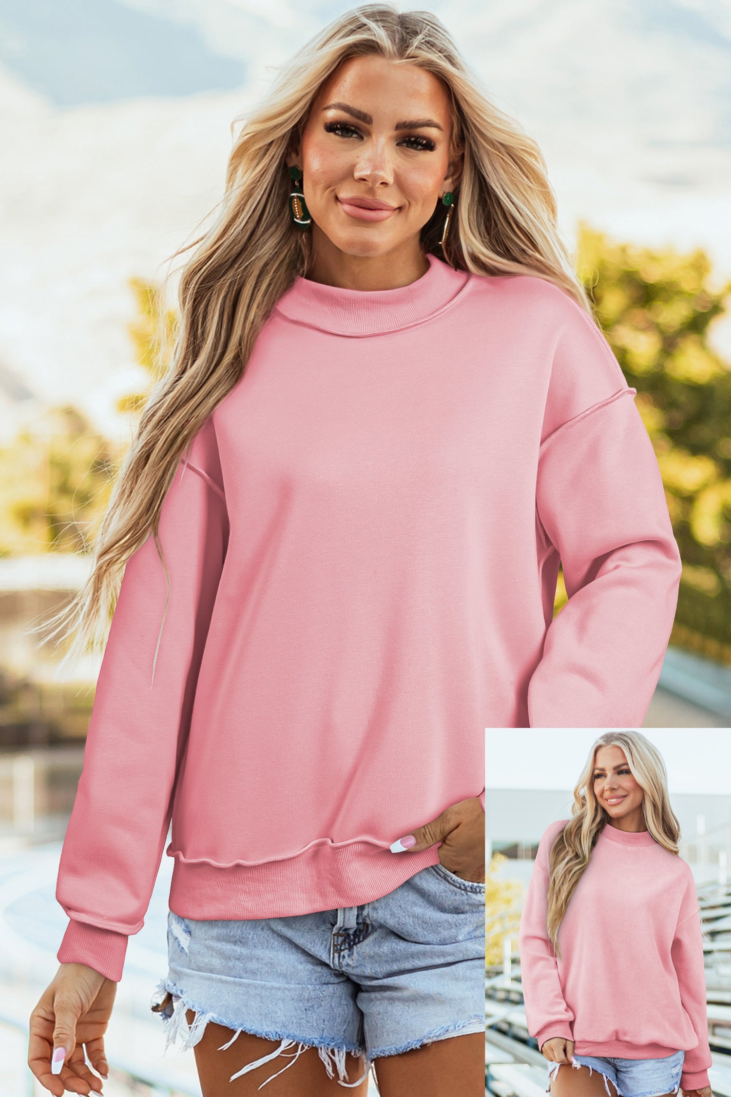 Carrot Oversized Reversible Sweatshirt Drop Shoulder Mock Neck Women S-XL