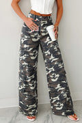 Green Camo Cargo Wide Leg Denim Pants