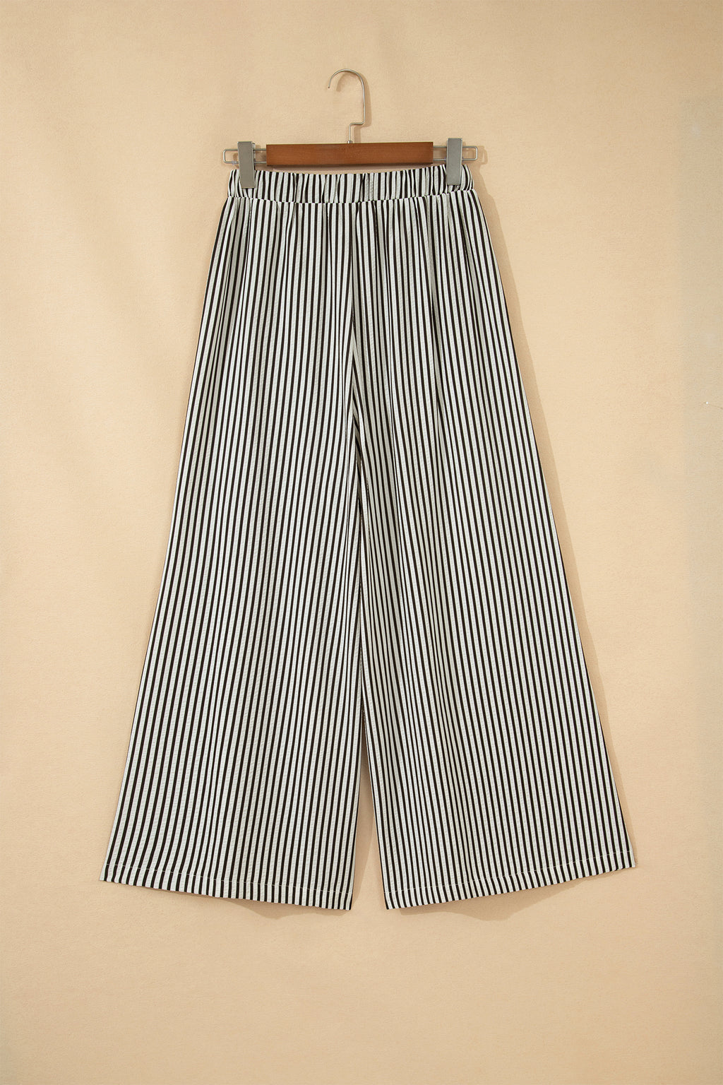 Black Stripe Elastic Waist Ultra Wide Leg Trousers | UK Sizes 8-18