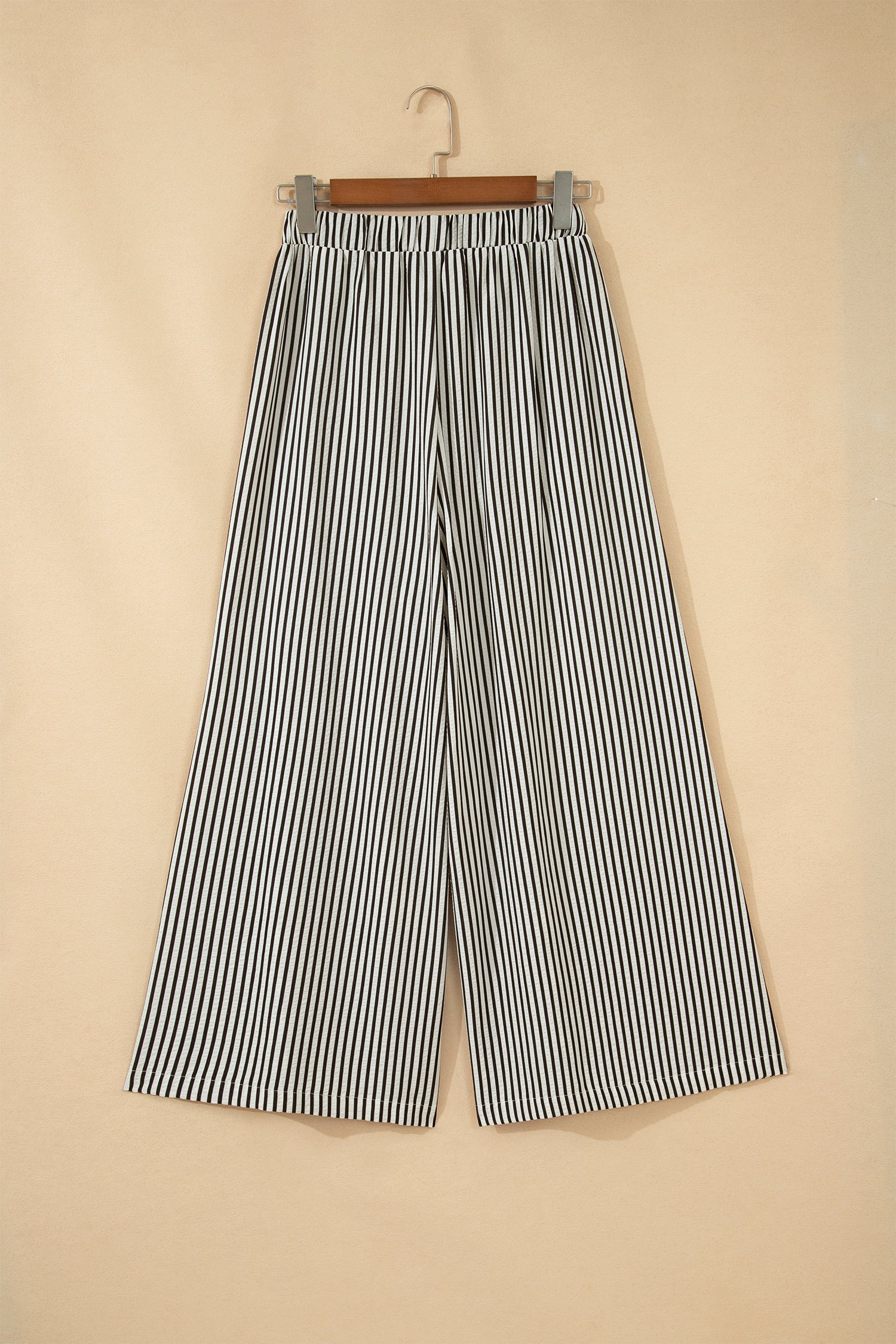 Black Stripe Elastic Waist Ultra Wide Leg Trousers | UK Sizes 8-18