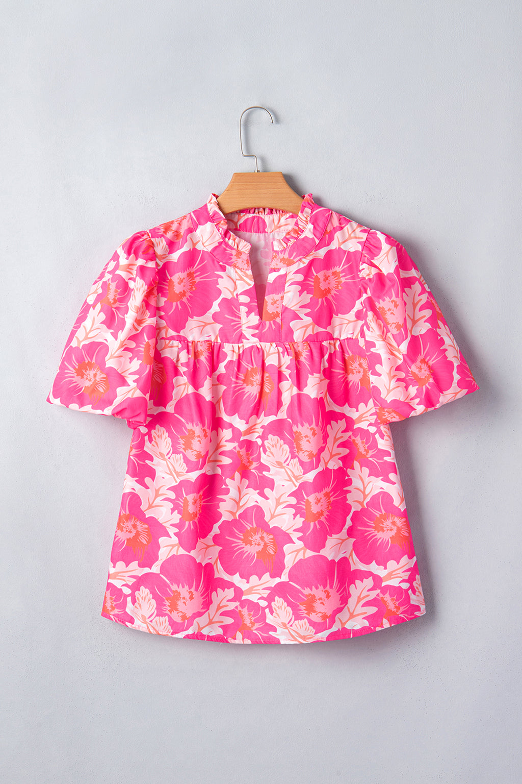 Women's Yellow Short Bubble Sleeve Summer Floral Blouse at LivelyLooks