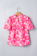 Women's Yellow Short Bubble Sleeve Summer Floral Blouse at LivelyLooks