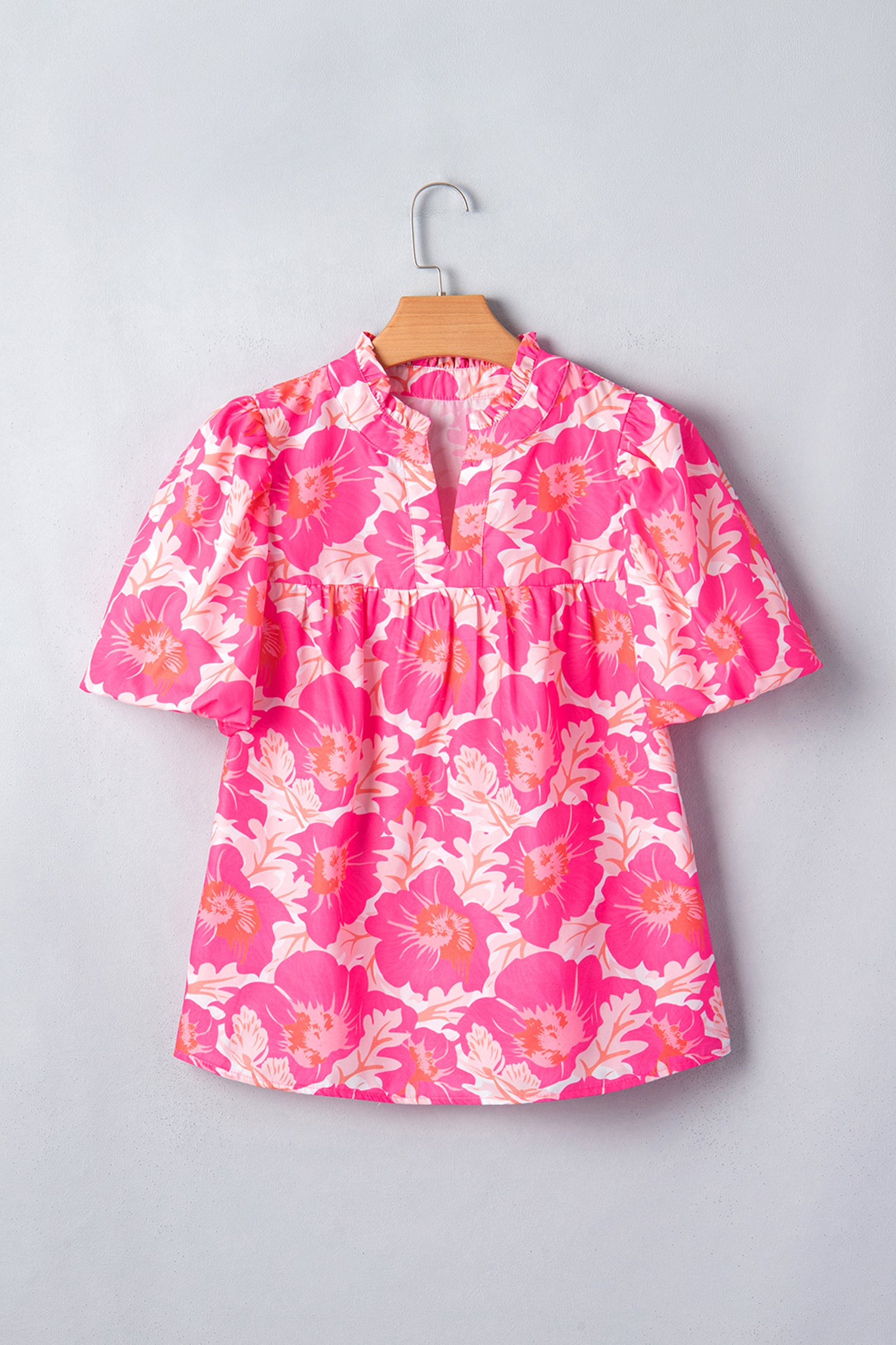 Women's Yellow Short Bubble Sleeve Summer Floral Blouse at LivelyLooks
