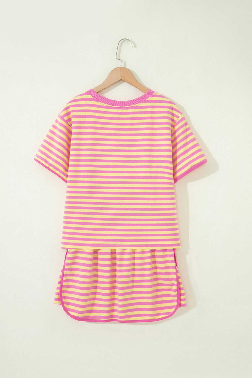 Striped Short Sleeve Top & Mini Skirt Set – Pink & Blue