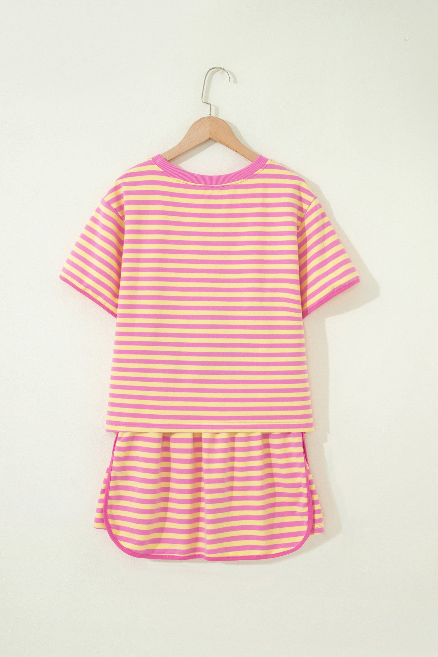 Striped Short Sleeve Top & Mini Skirt Set – Pink & Blue
