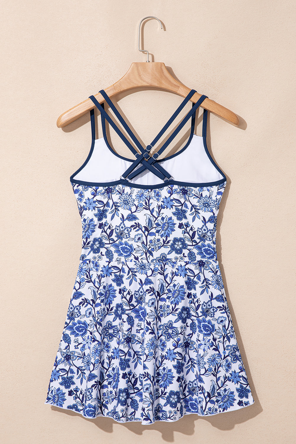 Women's Women Floral Print Crossed Back Knot Side One Piece Swimsuit Blue Navy S-XL at LivelyLooks