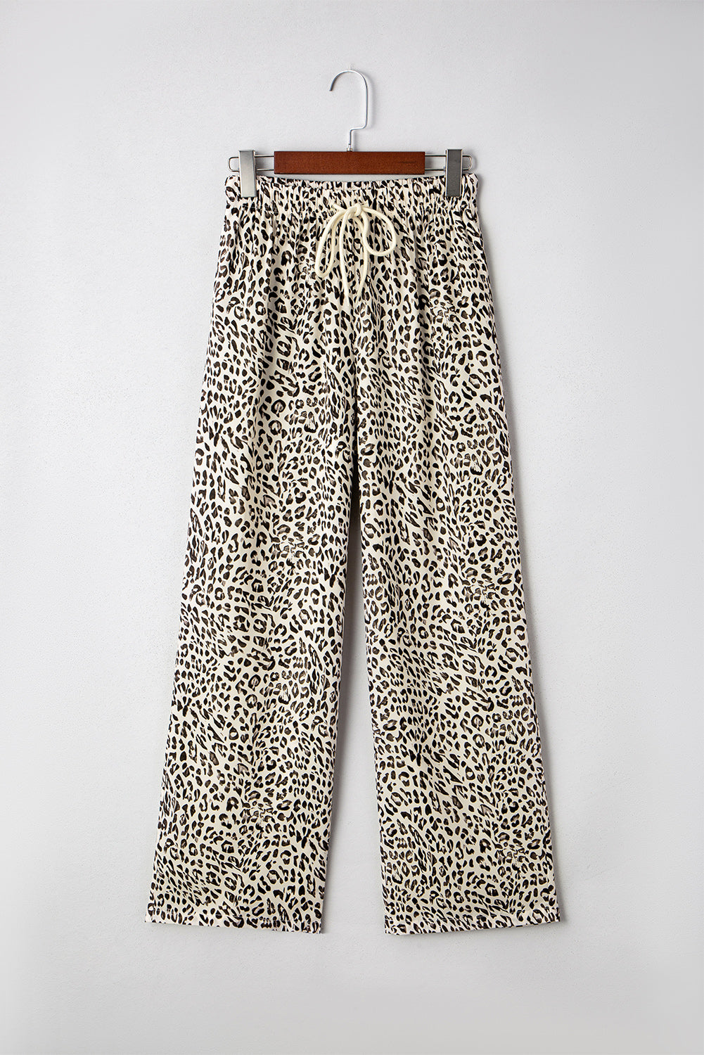 Leopard Print Drawstring Elastic Waist Loose Trousers | Brown & Khaki