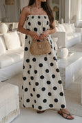 White Polka Dot Maxi Dress Spaghetti Straps Sleeveless Women S-XL