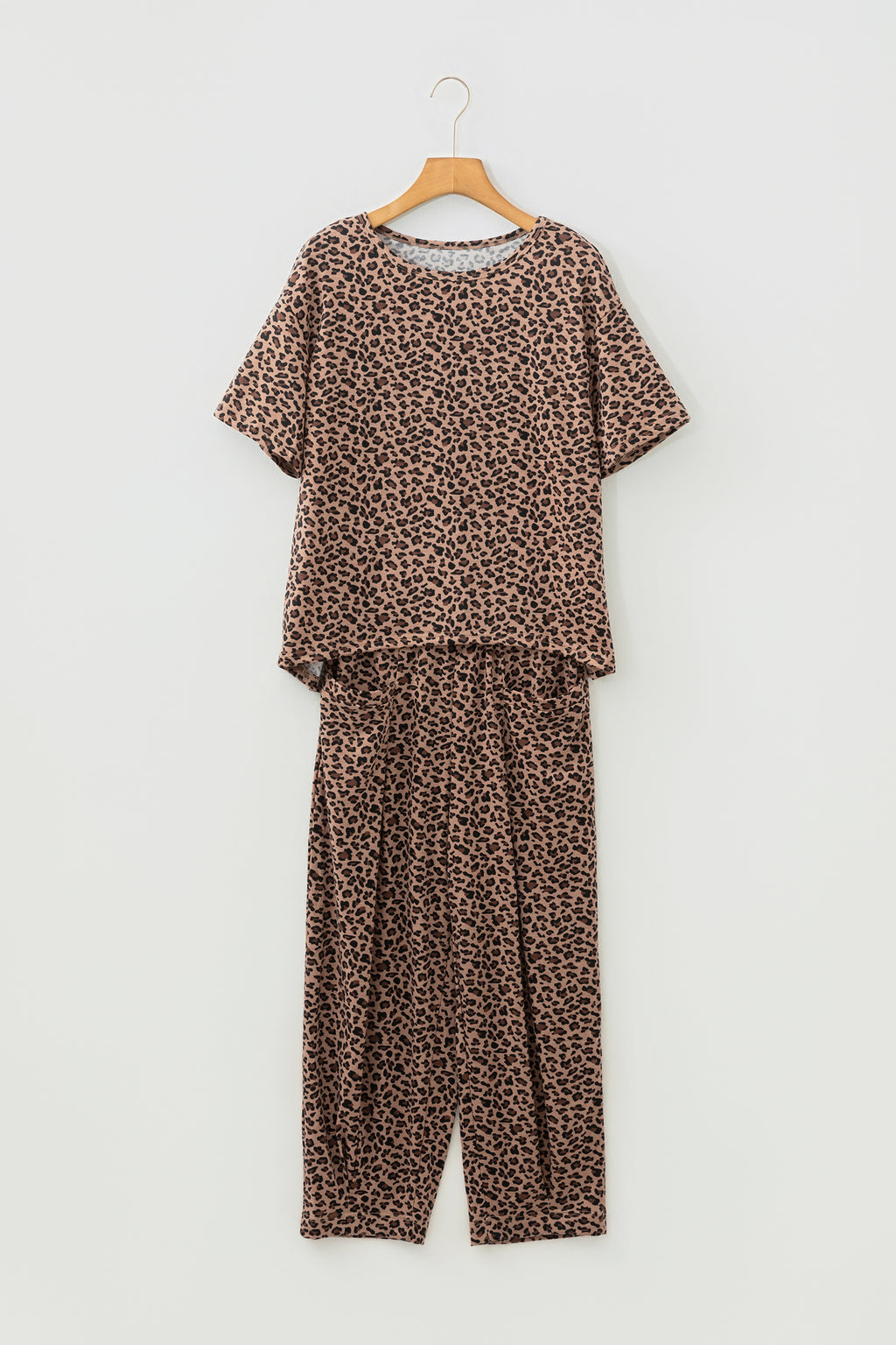 Leopard High-Low Loose Tee & Ankle Length Pants Set | Brown & White | UK 8–22