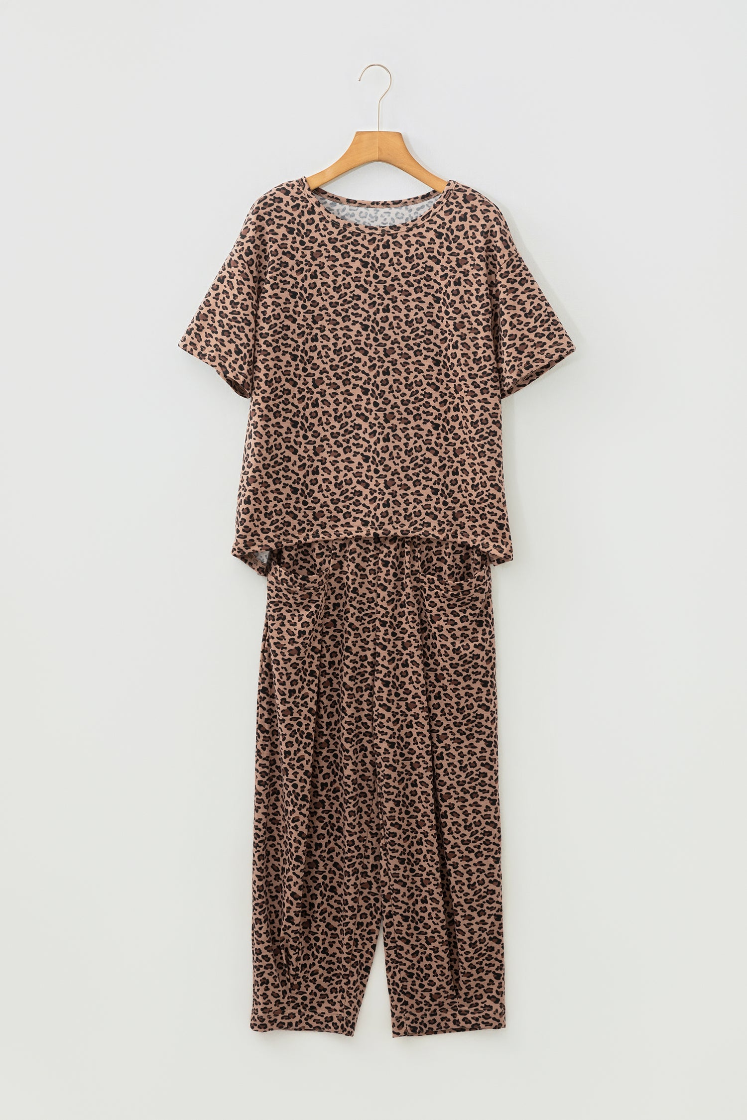 Leopard High-Low Loose Tee & Ankle Length Pants Set | Brown & White | UK 8–22