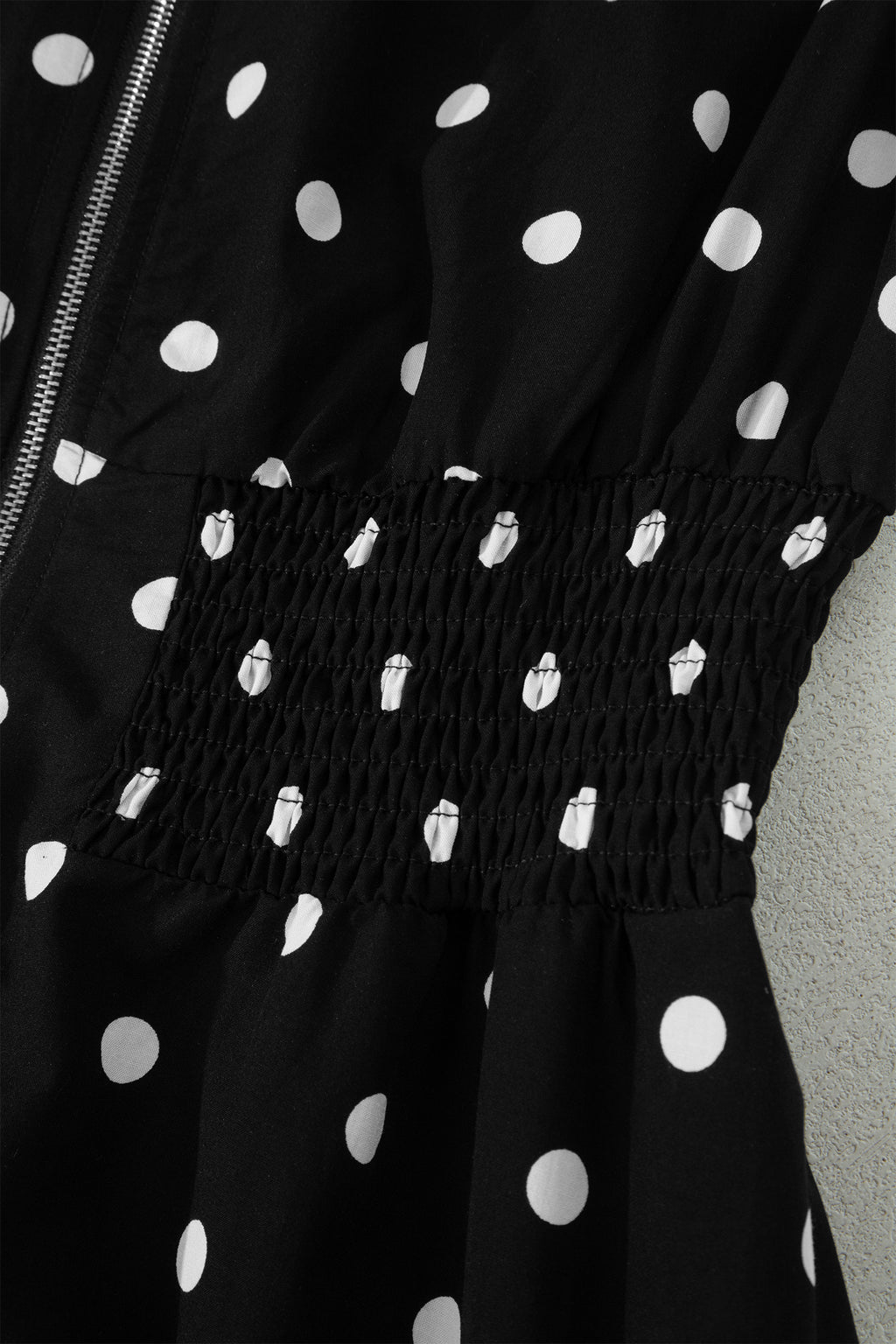 Brown & Black Polka Dot Contrast Trim V Neck Zip Up Sleeveless Dress S-XL
