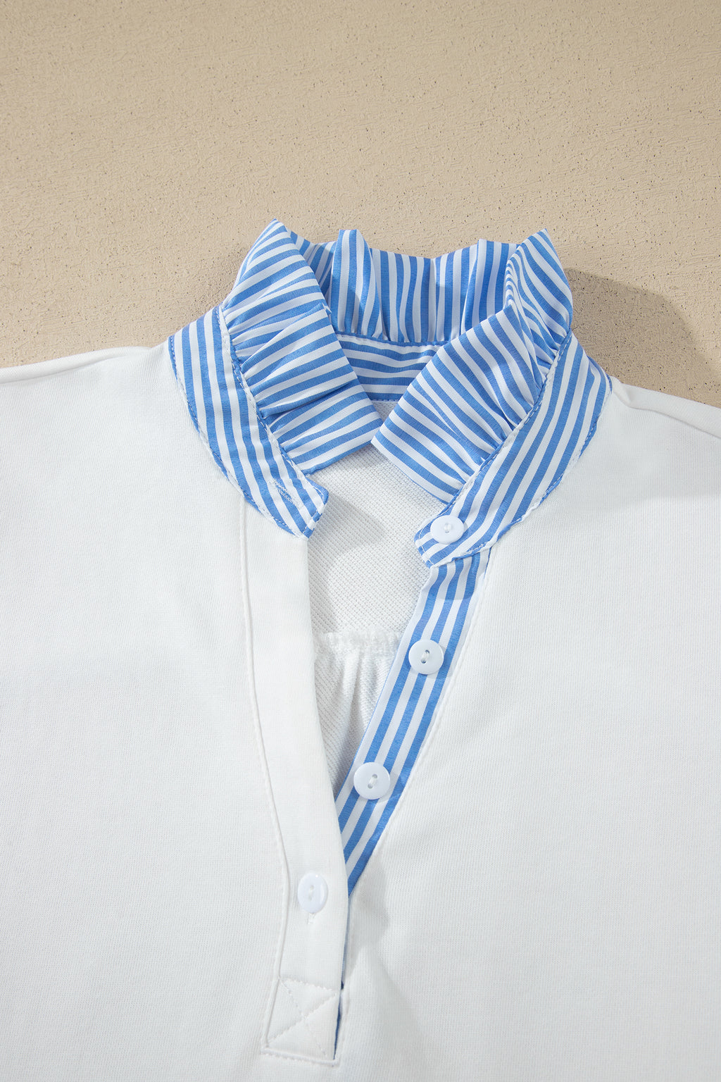Fiery Red Striped Frilled Collar Puff Sleeve Blouse