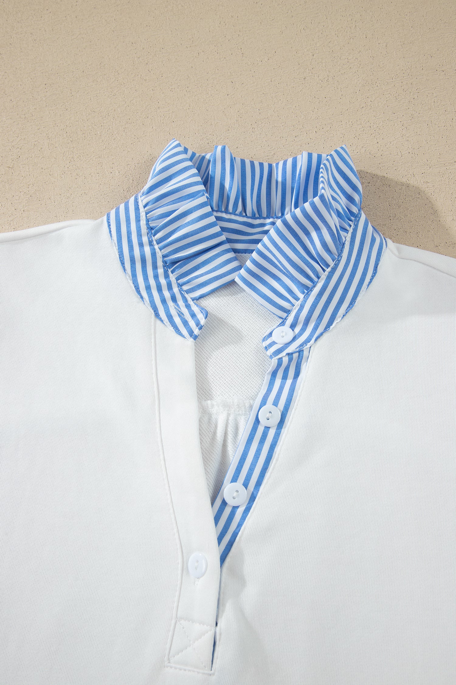 Fiery Red Striped Frilled Collar Puff Sleeve Blouse
