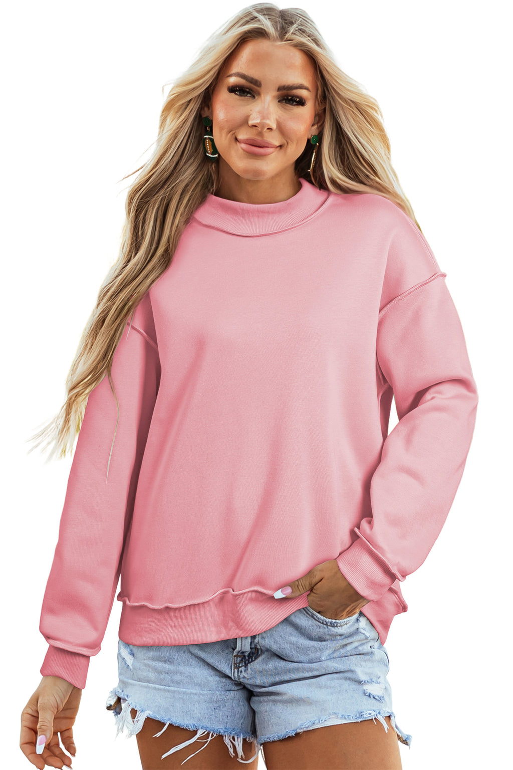 Carrot Oversized Reversible Sweatshirt Drop Shoulder Mock Neck Women S-XL