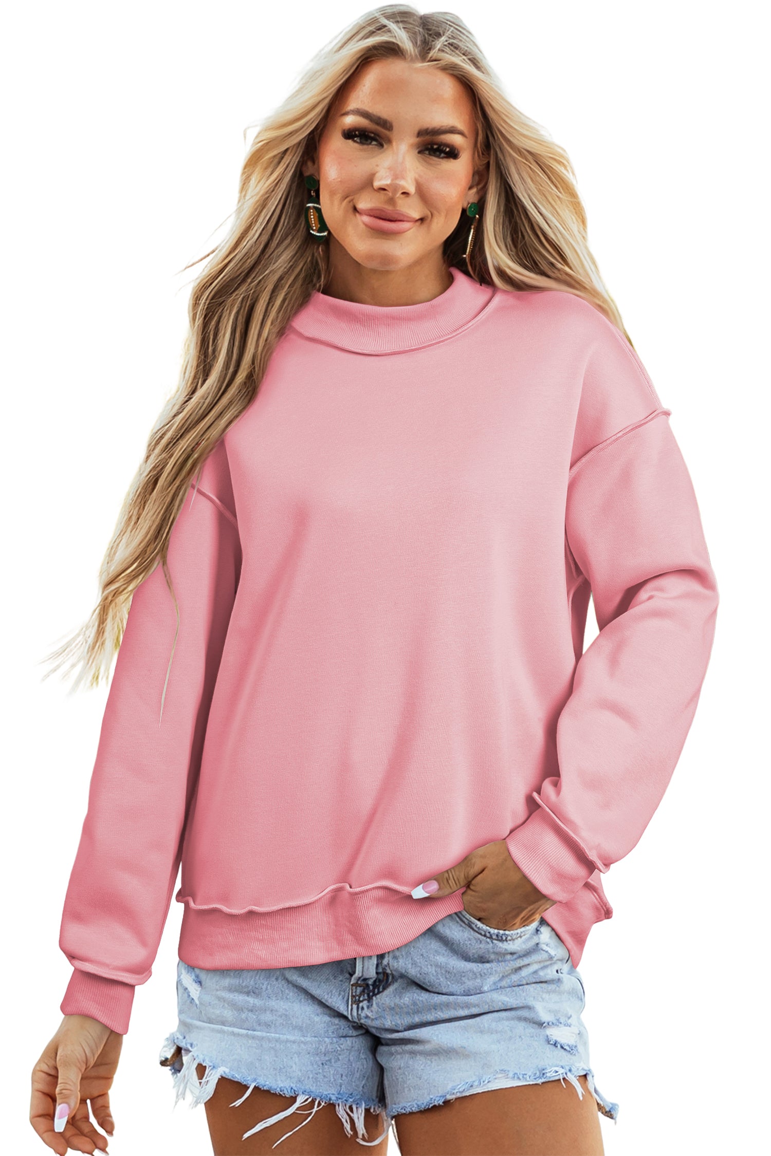 Carrot Oversized Reversible Sweatshirt Drop Shoulder Mock Neck Women S-XL