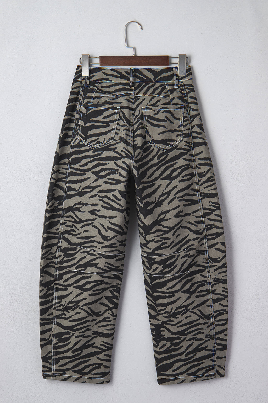 Shop Grey Zebra Print Barrel Leg Jeans Mid-Rise Wide Leg UK 4-16 at LivelyLooks