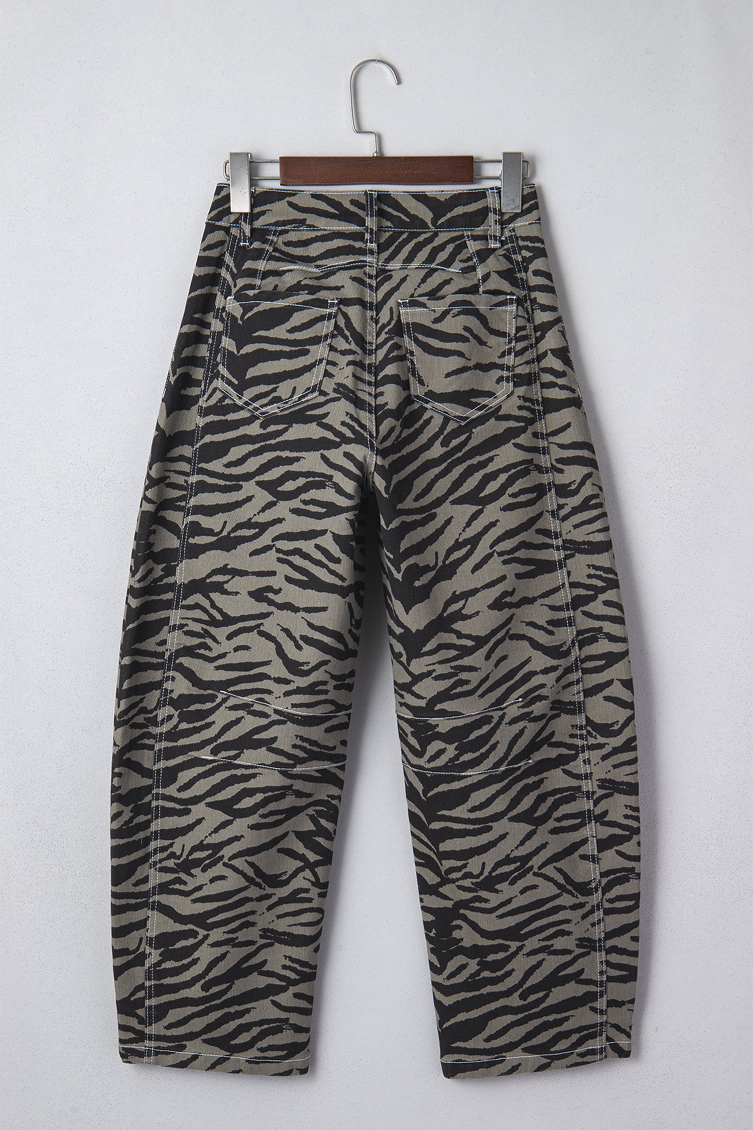 Shop Grey Zebra Print Barrel Leg Jeans Mid-Rise Wide Leg UK 4-16 at LivelyLooks