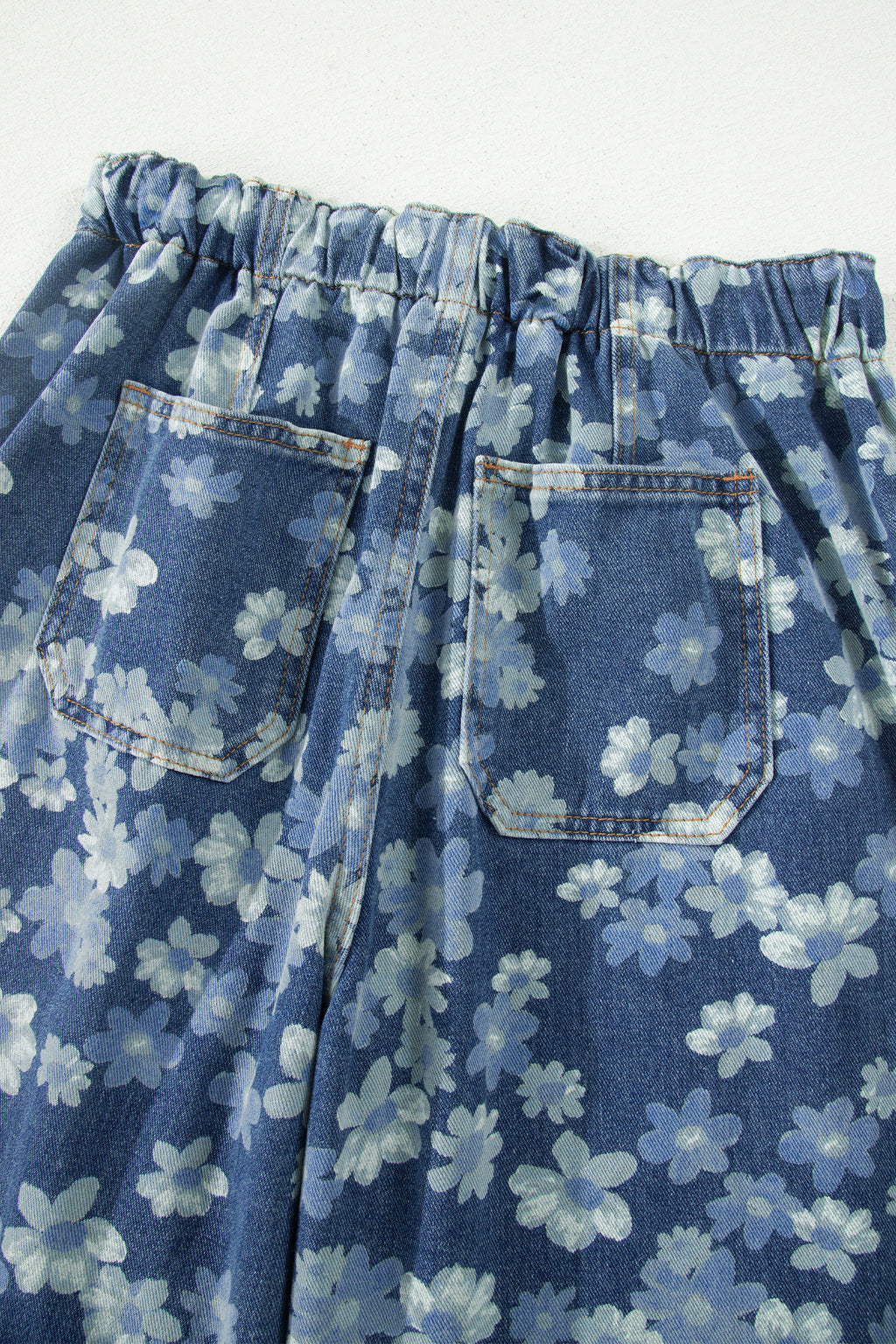 Women's Sky Blue Dainty Floral Print Drawstring Barrel Jeans Sz 4–16 at LivelyLooks