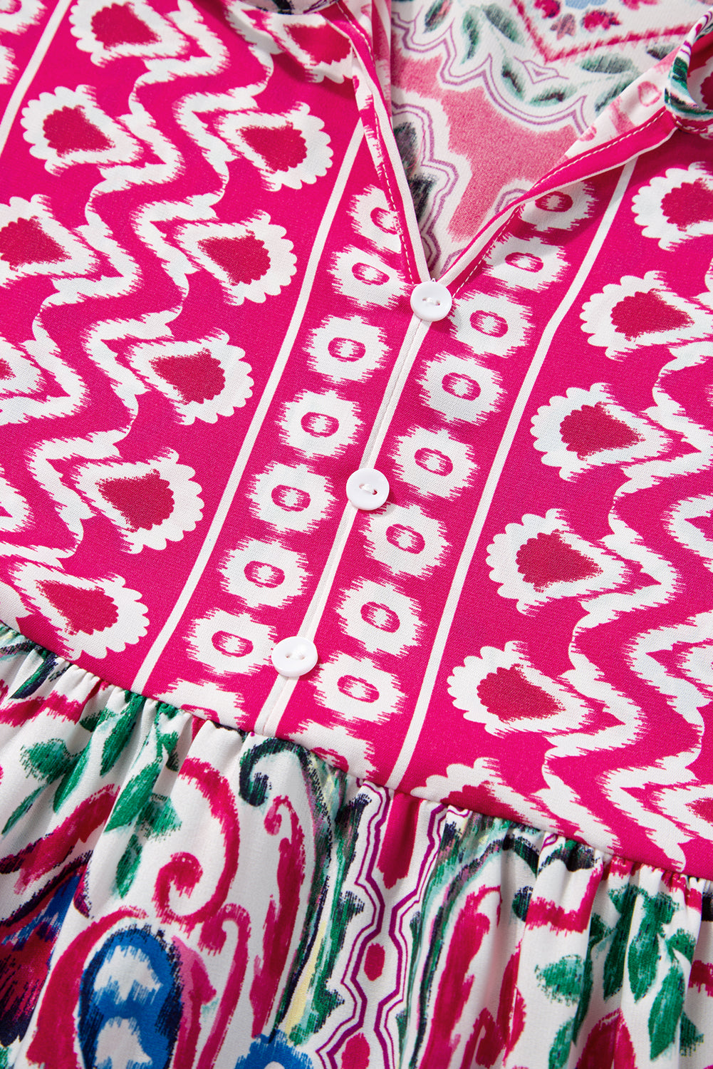 LivelyLooks Pink Boho Print Tie Neck Ruffle Hem Short Dress S-3XL women's fashion