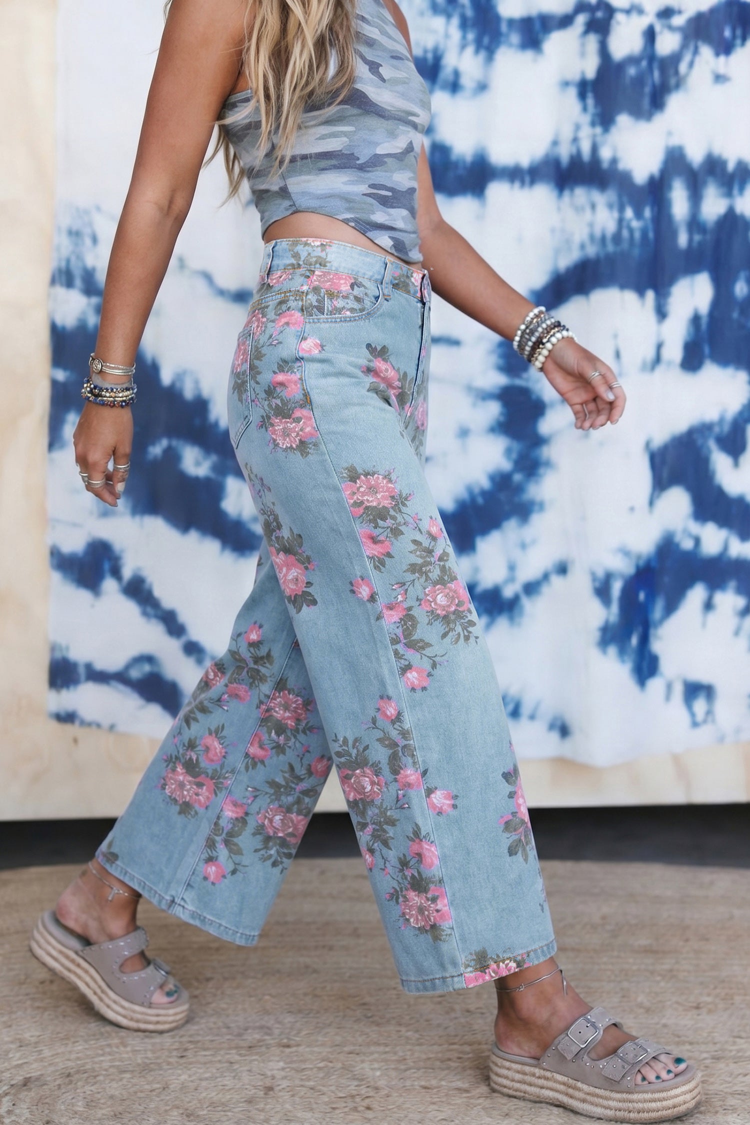 Shop Blue Garden Floral Print Bootcut Jeans | UK Sizes 6-18 at LivelyLooks
