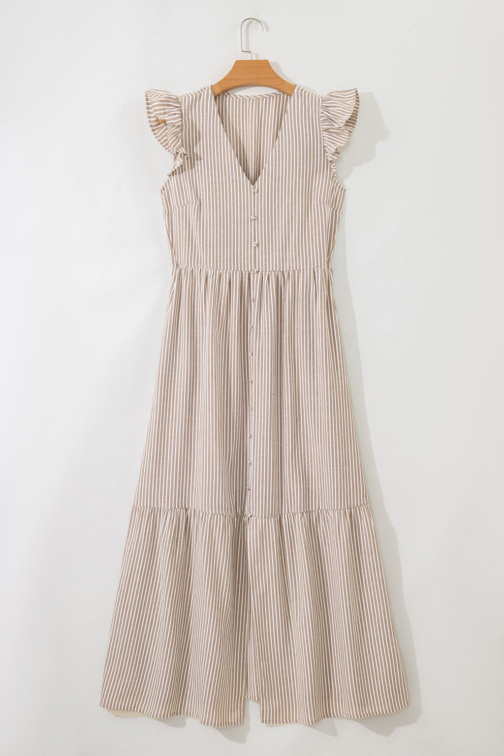 Shop Stripe Flutter Sleeve Button Front Slit Maxi Dress | S-XL at LivelyLooks