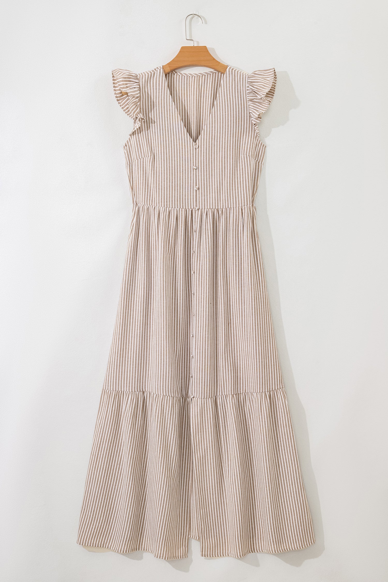 Shop Stripe Flutter Sleeve Button Front Slit Maxi Dress | S-XL at LivelyLooks