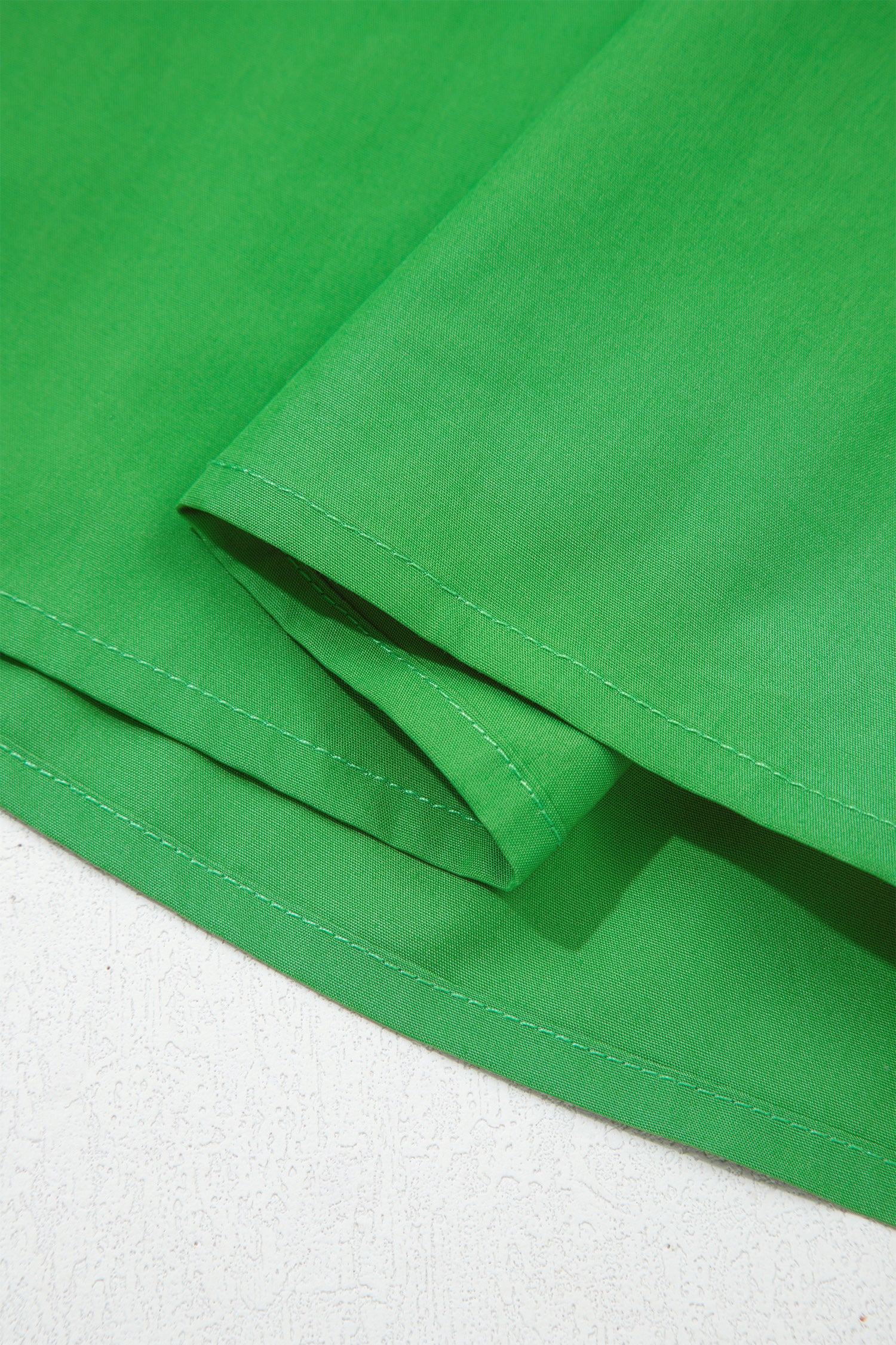 Bright Green Colour Block Mini Dress Split Neck Puff Sleeve Ruffle Hem Women S-XL