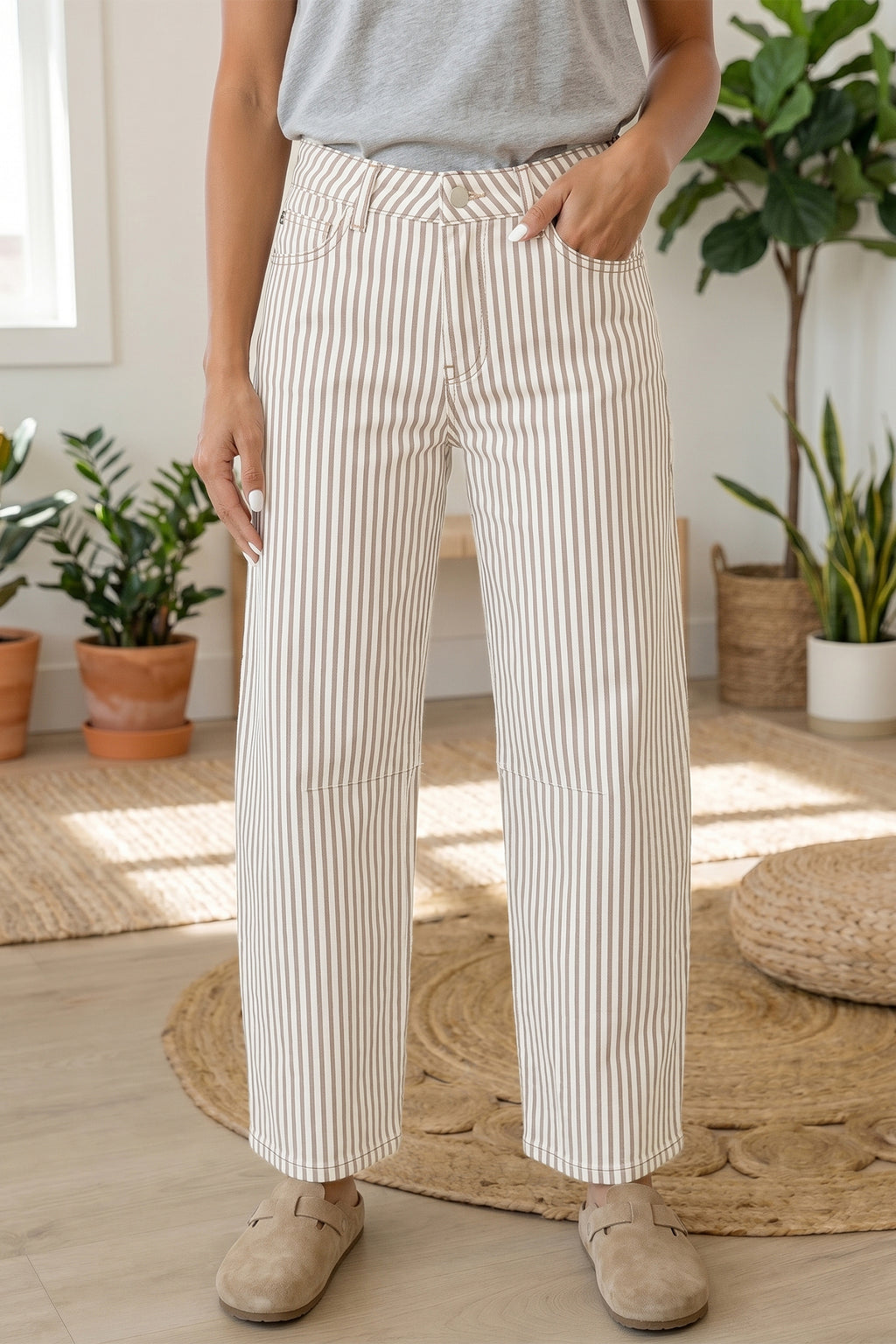 Women's Stripe Casual Barrel Leg Jeans UK 4-16 at LivelyLooks