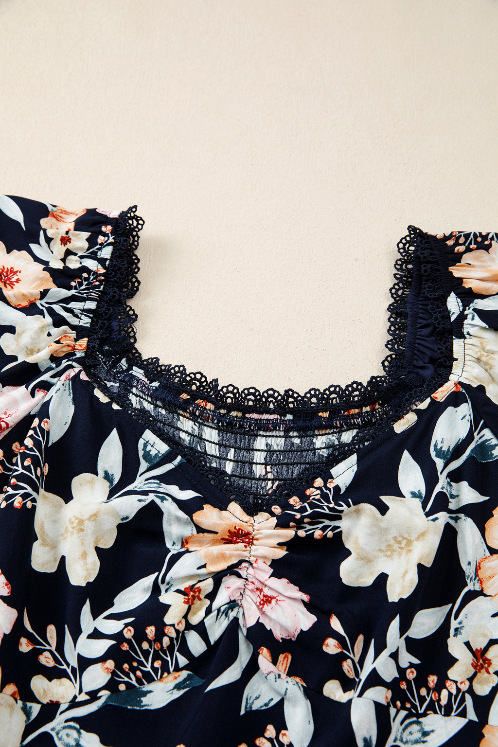 Women's Blue Floral Smocked High Waist Short Sleeve Maxi Dress at LivelyLooks