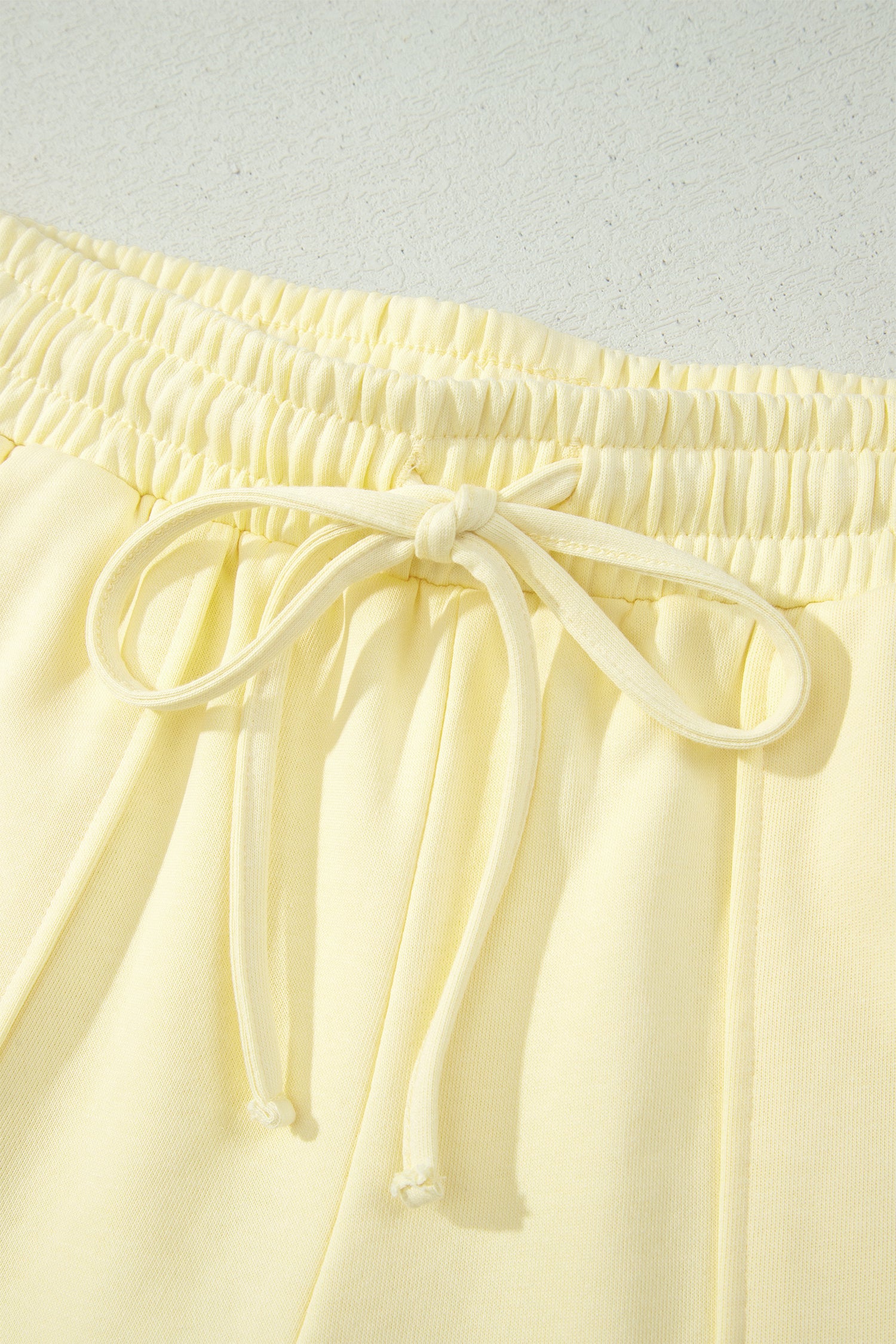 Yellow Cream Solid Tee & Drawstring Shorts Comfy 2-Piece Set