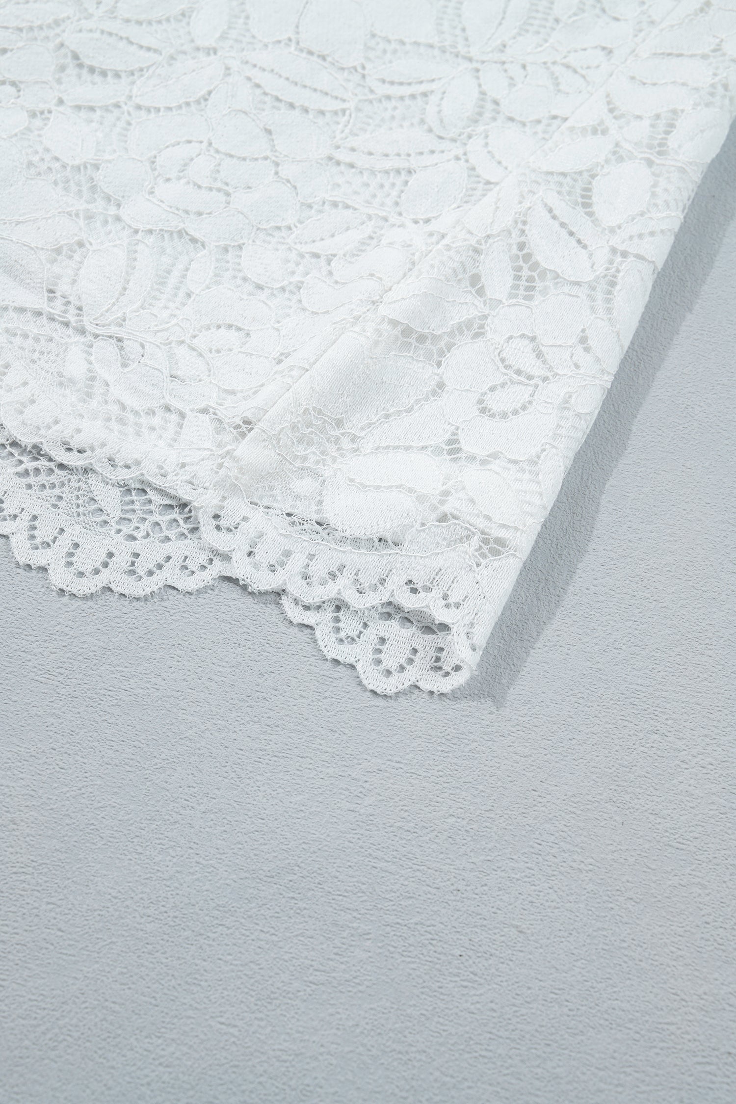 White Sheer Lace Blouse Ruffled Round Neck Long Flounce Sleeve Women S-XL