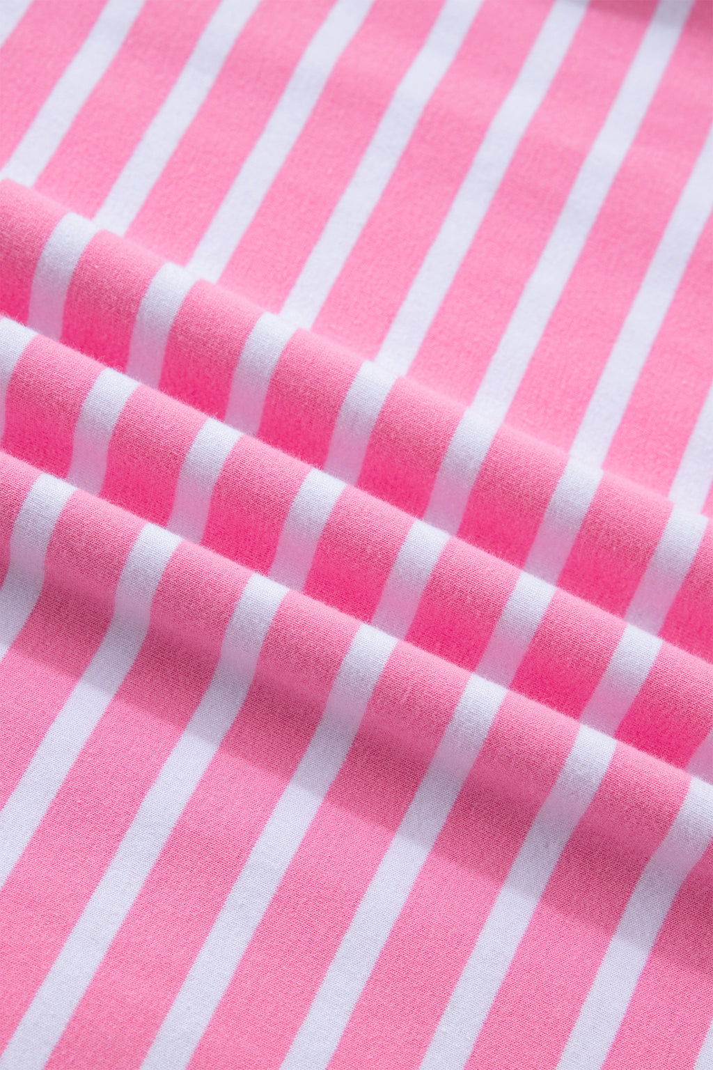 Pink Stripe Drop Shoulder Loose Round Neck Top