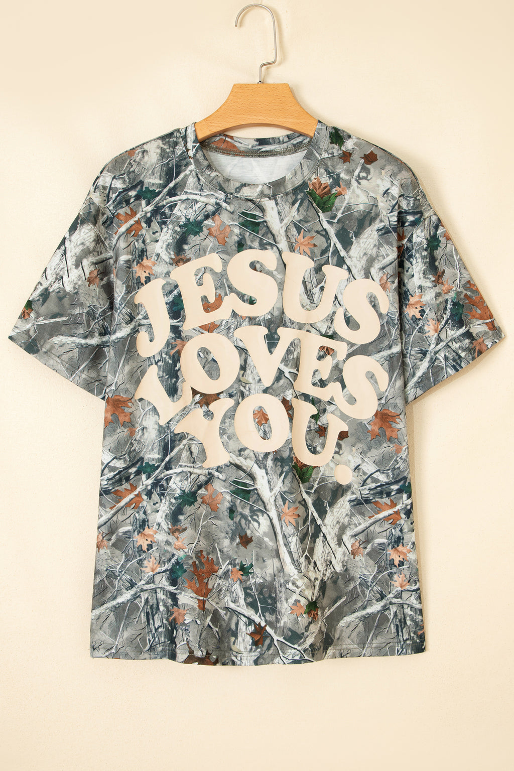 Beige & Pink Camo Love Like Jesus Graphic Casual Tee